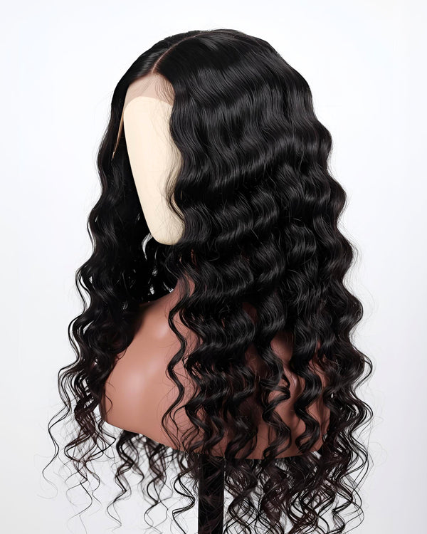 Virgin Human Hair 13x4 Transparent Lace Frontal Wig, Deep Wave, Natural