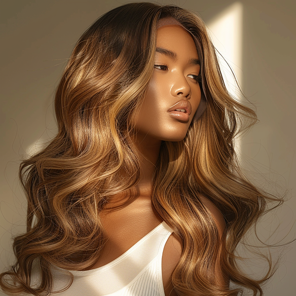 Virgin Human Hair 13x4 Transparent Lace Frontal Wig, Body Wave, #4/27